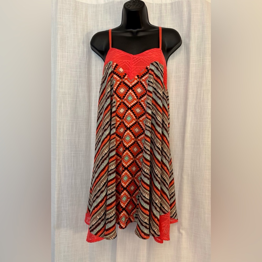 Tribal Print Mini Dress in Red and Black